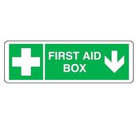 First Aid Box arrow up- safety sign - High tack self-adhesive sticker (150mm x 50mm) Viewing Distance within 3m.