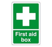 First aid box - safety sign - AED sign, first aid stickers, first aid kit - 1.2mm Rigid plastic for indoor/outdoor usage (150mm x 100mm) Viewing Distance within 3m.
