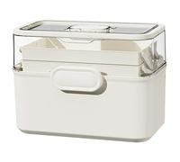 First Aid Box, Three-Layer Folding Multipurpose Medicine Storage Box with Safety Buckle & Removable Tray, Dustproof & Portable for Office and Travel