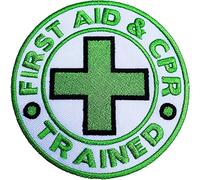 First Aid & CPR Trained Patch Green Embroidered Iron on Badge 8cm Medic Certified DIY Applique