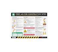 First Aid for Construction Sites Safety Poster - A2 Anti Scuff PVC | Emergency Response & Injury Treatment Guide | Health & Safety Sign for UK Compliance