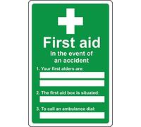 First aid in the event of an accident your first aiders are - the fist aid box is situated Safety sign - 1mm Plastic sign (300mm x 200mm)