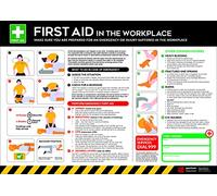 First Aid in the Worplace Safety Poster - A2 Anti Scuff PVC | Emergency Response Guide | Health & Safety Sign for UK Compliance
