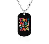 First Aid Is My Jam Couples Memorial Necklaces for Women Men Square Titanium Steel Chains Pendant Jewelry Gift