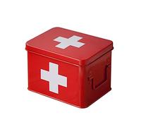First Aid Kit 8.46 Inch Box Medical Household Medicine Metal Storage Kits(Red)