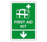 First aid kit arrow down - safety sign - AED sign, first aid stickers, first aid kit - High tack self-adhesive sticker (150mm x 100mm) Viewing Distance within 3m.