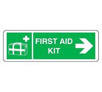First Aid Kit arrow right - safety sign - 3mm Aluminum Dibond for indoor/outdoor usage (450mm x 150mm) 5m Viewing Distance.