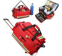 First Aid Kit Bag - Large Capacity Medical Trolley Bag with Wheels for Emergency Medical Needs, Trauma Bag with Compartments for Oxygen Tank, Empty Duffle Bag