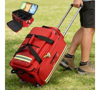 First Aid Kit Bag, Portable Medical Trolley with Wheels, Large Capacity Multi-Compartment Design, Reflective Strips for Emergency Home & Clinical Use