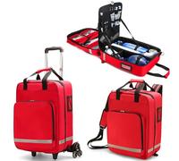 First Aid Kit Bag Rolling Medical Supplies with Detachable Trolley, Nurse Emergency Rescue for Outdoor Hiking, Backpacking, Camping, Traveling(Red)