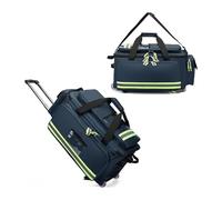 First Aid Kit Bag with Wheels - Portable Medical Trolley Duffle for Emergency, Home & Clinical Use, Customizable Compartments, Reflective Strips