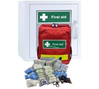 First Aid Kit Cabinet Indoor Unlocked with Alarm White (Cabinet with Backpack First aid kit)