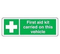 First Aid Kit Carried On This Vehicle - safety sign - 1.2mm Rigid plastic for indoor/outdoor usage (600mm x 200mm) Viewing Distance within 14m.