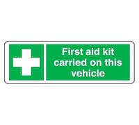 First Aid Kit Carried On This Vehicle - safety sign - 1.2mm Rigid plastic for indoor/outdoor usage (600mm x 200mm) Viewing Distance within 14m.