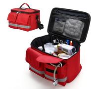 First Aid Kit Empty Emergency Kits - Waterproof Fire Prevention Wear Resisting First Aid Bag Adjustable Strap Reflective Strip for Travel, Home, Car, Hiking, Workplace & Outdoor Red 19 * 18 * 32cm