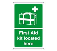 First aid kit located here - safety sign - AED sign, first aid stickers, first aid kit - 1.2mm Rigid plastic for indoor/outdoor usage (150mm x 100mm) Viewing Distance within 3m.