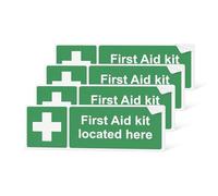 First Aid Kit Located Here Sign | 4 Pack | 15 x 5cm | Self Adhesive Safety Stickers | Gloss Finish