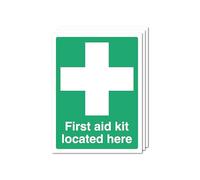 First Aid Kit Located Here Signs 3-Pack Adhesive Vinyl Safety Stickers - 150mm x 200mm - Waterproof Indoor/Outdoor First Aid Signage for Workplaces & Public Areas