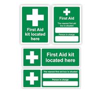 First Aid Kit Sign 4-Pack (2 Pairs) Self-Adhesive First Aid Sign/First Aid Sticker Pack for Commercial Premises Health and & Safety Signage