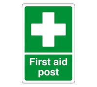 First aid post - safety sign - AED sign, first aid stickers, first aid kit - 1.2mm Rigid plastic for indoor/outdoor usage (200mm x 150mm) Viewing Distance within 5m.