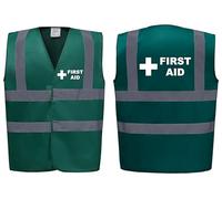First Aid Premium Green Hi Vis Vest - High Visibility Safety Waistcoat with Reflective Bands for Company Compliance First Aid & Medical Staff, Brook Hi Vis (Green, Medium)