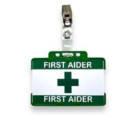 First Aid Printed Badge, Green Double ID Card Holder, Croc Clip (1)