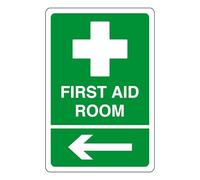 First aid room arrow left - safety sign - AED sign, first aid stickers, first aid kit - 1.2mm Rigid plastic for indoor/outdoor usage (600mm x 400mm) Viewing Distance within 20m.