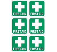First aid Sign - 100x100mm, Pack of 6 Stickers on A4 Sheet