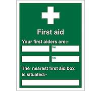First Aid Sign First Aider Adhesive Plastic 30 x 20 cm