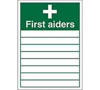 First Aid Sign First Aider Adhesive Plastic 35.5 x 25.5 cm