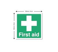 First Aid Signs 12-Pack Small Vinyl Safety Stickers - 50mm x 50mm Waterproof Adhesive Labels for First Aid Points Indoors & Outdoors