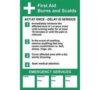 First aid Signs First aid Burns and scalds Safety Sign - 1.2mm Rigid Plastic 300mm x 200mm
