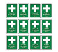 First Aid Signs [Pack of 12], First Aid Kit Sticker Safety Sign [15 x 20 cm]