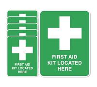 First Aid Signs - Pack of 6 | First Aid Kit Located Here Safety Stickers [15 x 20 cm]