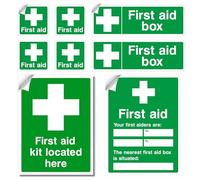 First Aid Signs Safety Set, Comprehensive Mixed Design kit, Self Adhesive Vinyl 8Pcs, Health & Safety Compliant, Waterproof, First Aid Stickers, Mixed Design, Restaurants, Schools, Hospitals