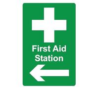 First aid station left arrow safety sign - 1mm flexible Plastic sign (200mm x 150mm)
