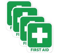 First Aid Sticker - Emergency Medical Sign Decal for Cars, Vans, Workplaces & Toolboxes - Vinyl Safety Label 4Packs