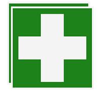 First Aid Sticker - Green Cross Rescue Sign - Self-Adhesive Notice Sign for First Aid Box - 10 x 10 cm (2)