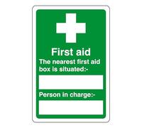 First aid the nearest first aid box is situated - safety sign - 1.2mm Rigid plastic for indoor/outdoor usage (150mm x 100mm) Viewing Distance within 3m.