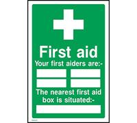 First Aid - Your First Aiders Are Sign - 200mm x 300mm - Self Adhesive Sticker (FAID25)