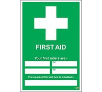 First aid Your First aiders are Sign - Self Adhesive Sticker 300mm x 200mm