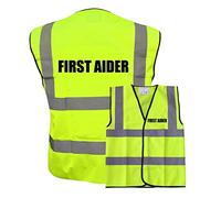 First Aider Black Print Yellow Hi Vis Viz Reflective Safety Vest Waistcoat, Reflective High Visibility, supplied by Simply Hi Vis Clothing UK