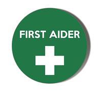 First Aider Lettering ON Green Cross 10 x 49mm Vinyl Stickers Pack of 10