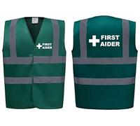 First Aider Premium Green Hi Vis Vest - High Visibility Safety Waistcoat with Reflective Bands for Company Compliance First Aid & Medical Staff, Brook Hi Vis (Green, 2XL)