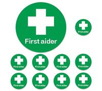 First Aider Stickers, Joyfulmap 10 pcs First Aider Signs, 90mm Diameter, Waterproof Self Adhesive Vinyl Labels, Ideal for Instant Recognition of a First Aider on site