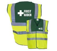First Aider with + - Yellow Green Hi Vis Safety Vest High Viz Waistcoat Supplied by Simply Hi Vis Clothing UK.
