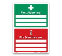 First Aiders & Fire Marshals Sign - A4 297 x 210 mm, Rigid Plastic 1mm - ISO 7010 Standards, Workplace Safety Signage for Emergency Compliance and Visibility