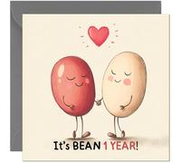 First Anniversary Card - It's Bean 1 Year Cute Anniversary Card for Her Him