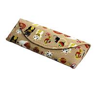 First Arrow Japanese Traditional Chirimen Cloth Eyeglasses/Sunglasses Hard Shell Case Manekineko (Beckoning Cat) Daruma Doll Design (Beige)