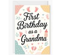 First Birthday as a Grandma Card - New Grandmother Milestone Greeting - Soft Pastel Design with Baby Feet & Bottle - Sentimental Birthday Card for Granny, Nan or Nanny